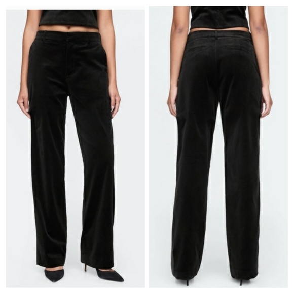 Banana Republic Pants - BANANA REPUBLIC Black Velvet Pants Straight Side Leg